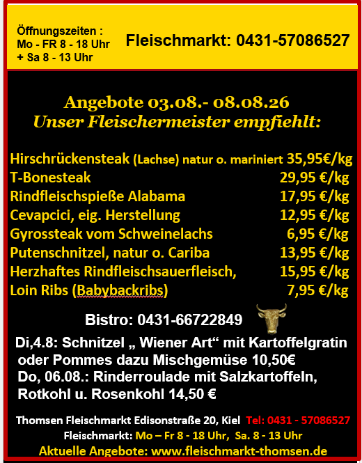 Schwarzes Werbeplakat mit gelbem Text, Fleischangebote, auffällige Preise